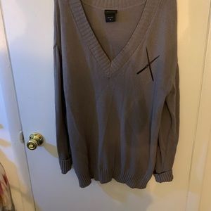 Gray V-neck sweater W/ black lettering & design from the TV show “supernatural”